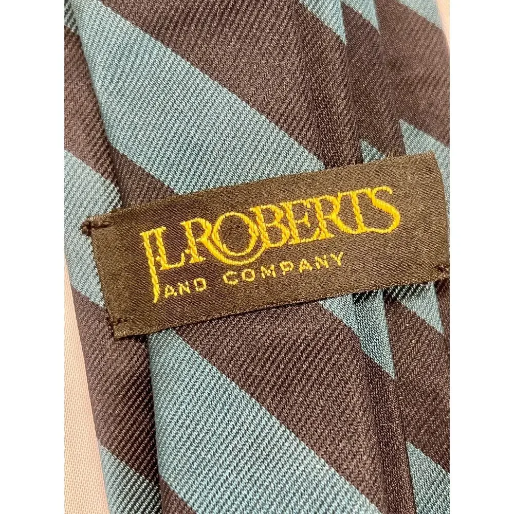 JL Roberts Tie Mens One Size Teal Black English Silk Repp Stripe 57in